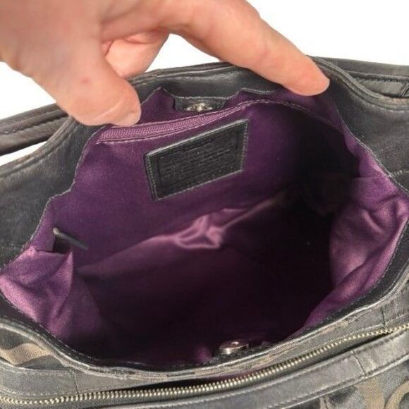 Coach Maggie Shoulder Bag Optic Op Art Signature Black on Black Hobo Purse 15757 - Picture 8 of 16